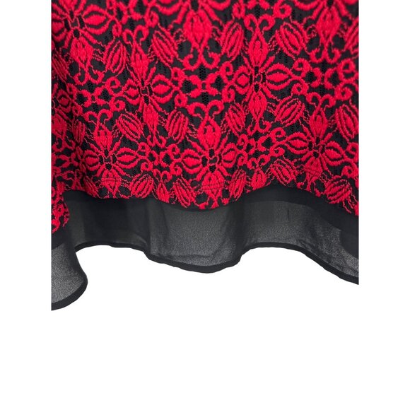 Catherines Womens Red & Black Lace Overlay Tunic Top With Sheer Hemline Size 3X - Picture 2 of 8